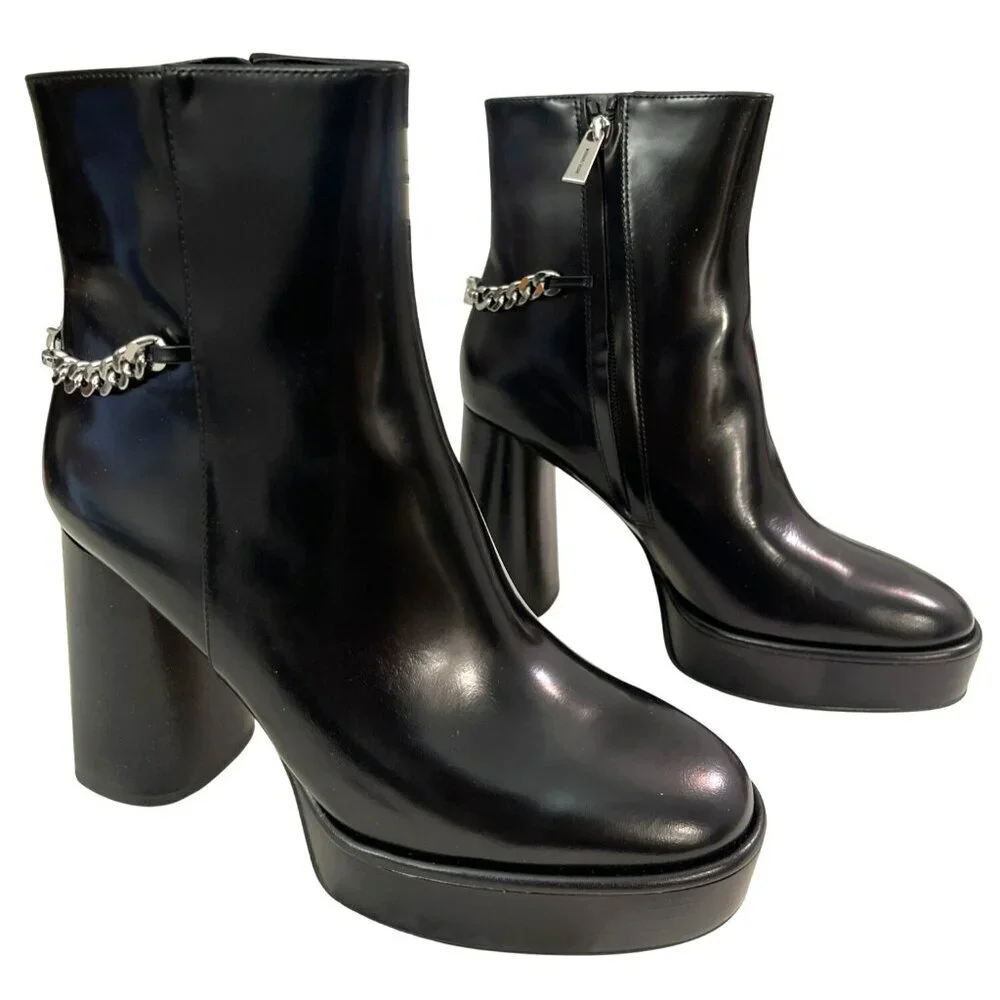 Michael Kors Carlisle Chain Black High Heel Platform Boots Sz 8 NEW